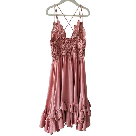 Free People One Adella Slip Dress Rose Pink Boho Lace Crochet Lacey XS - Picture 5 of 16